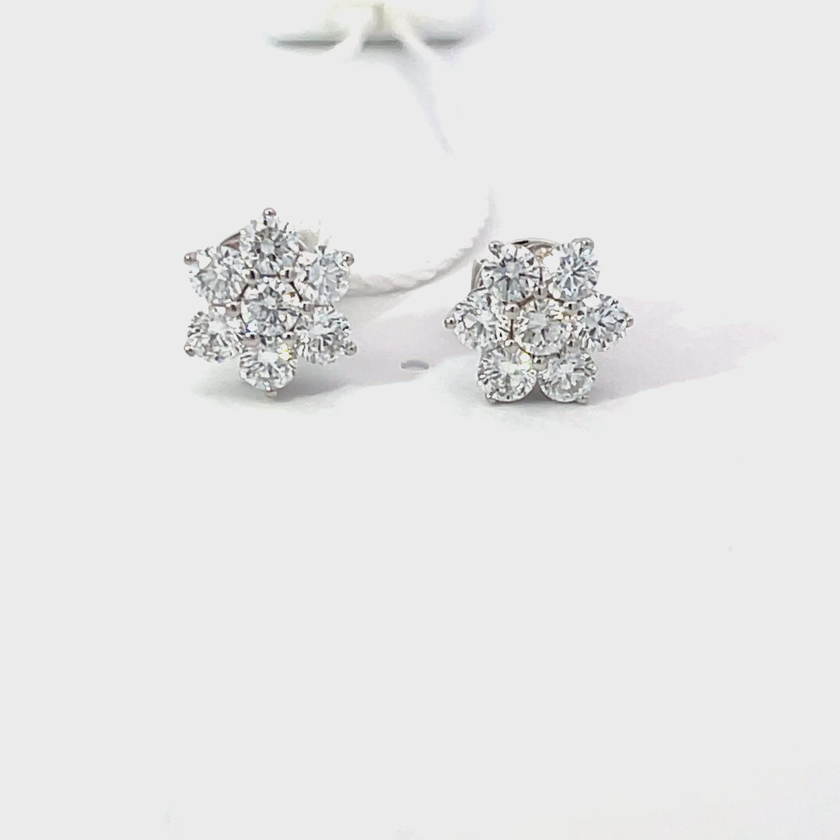 14K White Gold Floral Cluster Stud Earrings with Lab Grown Diamonds