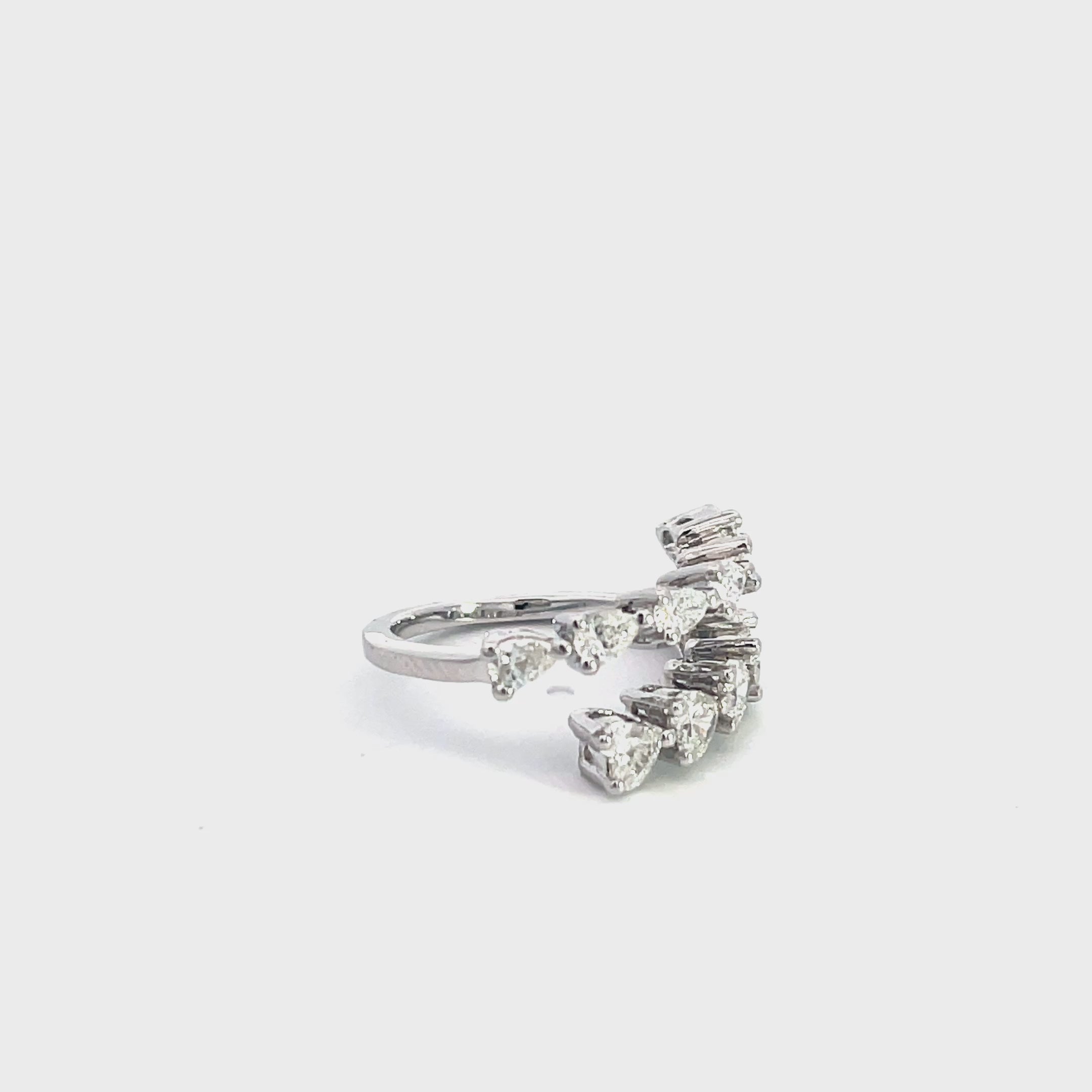 14K White Gold Spiral Ring with Pear and Heart-Shaped Diamonds
