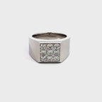 18K White Gold Wide-Set Statement Ring with Square Pave set Diamond Panel