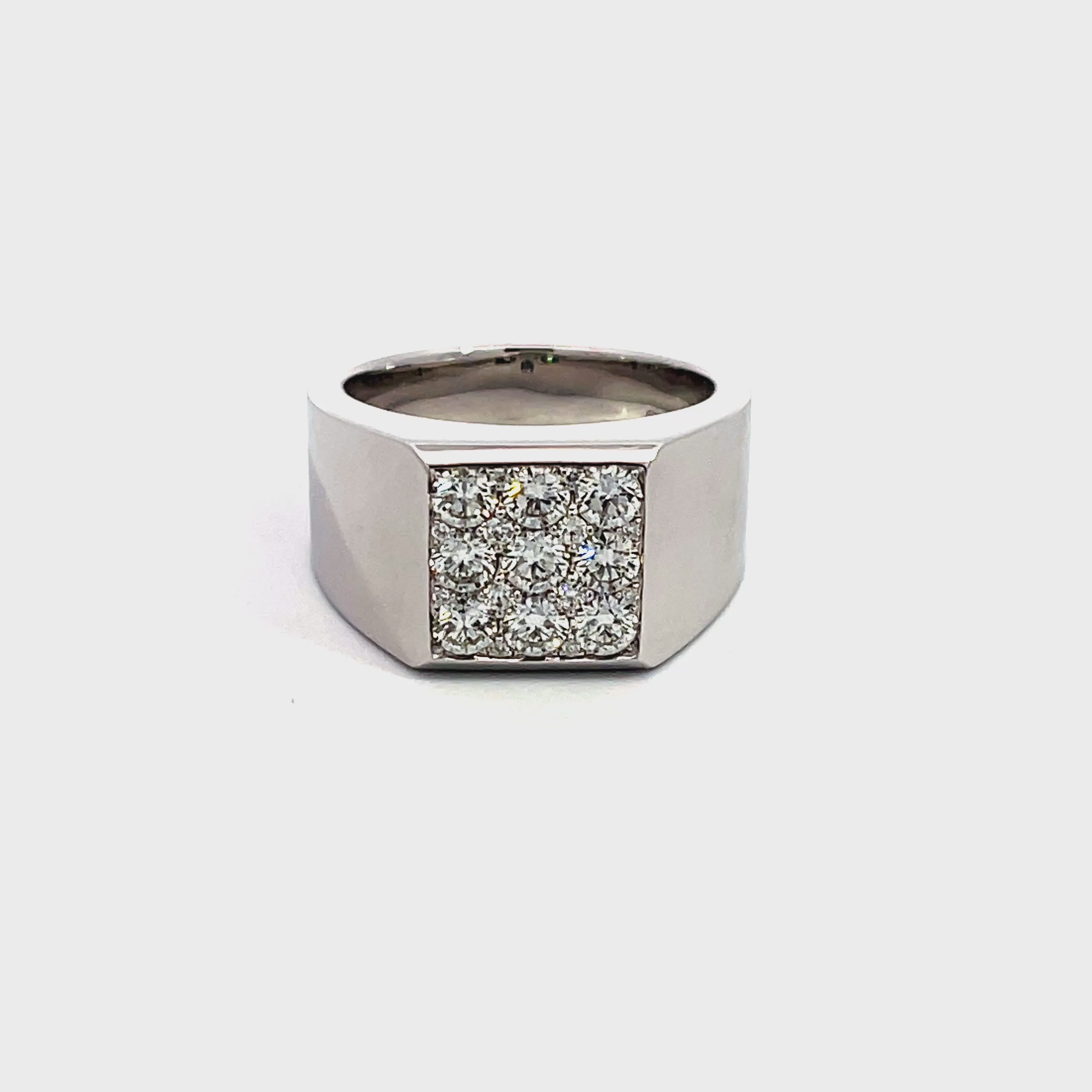 18K White Gold Wide-Set Statement Ring with Square Pave set Diamond Panel