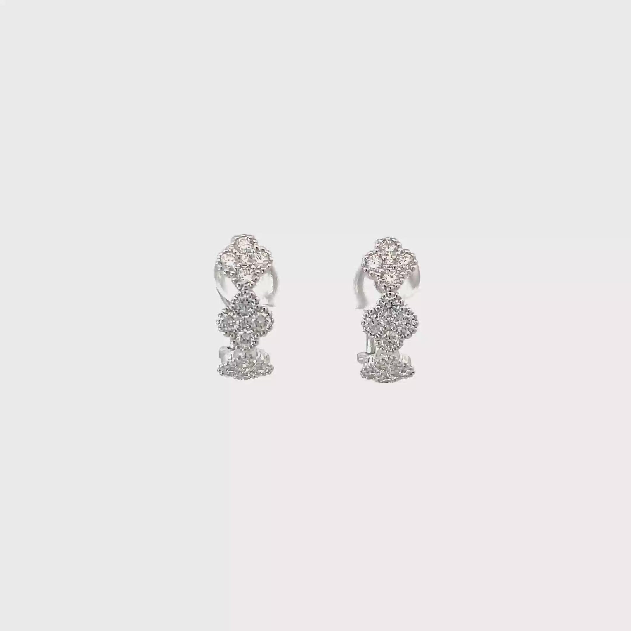 14K Clover Style White Gold Latch Back Earrings with 30 Diamonds