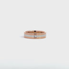 14K White Rose Gold Ribbed Wedding Band with 1 Diamond