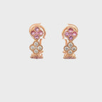 14K Rose Gold Clover Style Latch Back Earrings with 20 Pink Sapphires and 10 Diamonds