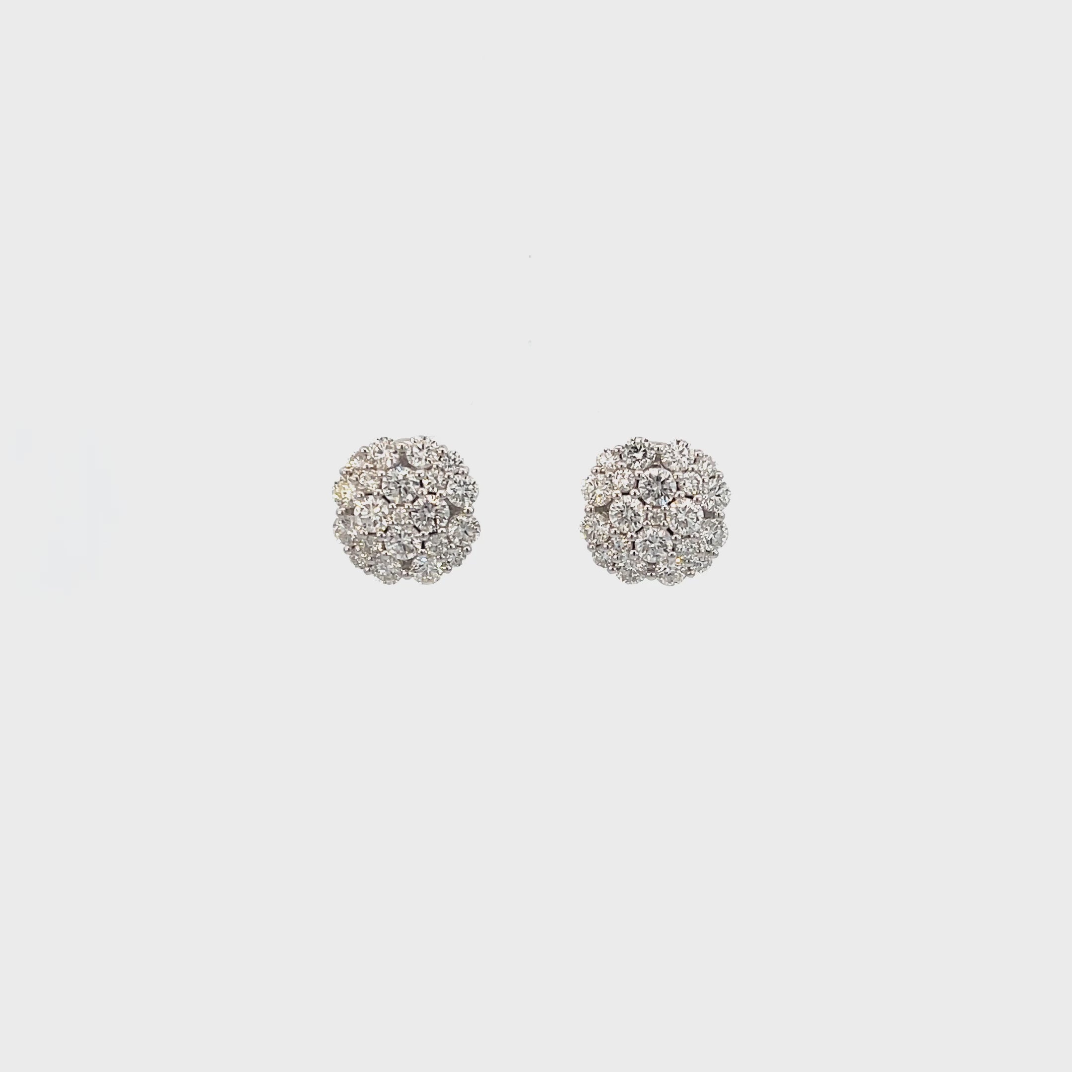 14K White Gold Ornamental Cluster Earrings with 42 Diamonds