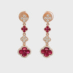 14K Rose Gold Tiered Diamond and Ruby Clover Drop Earrings