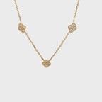 14K Yellow Gold Chain Necklace with 3 Diamond Clover Clusters