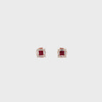 14K Rose Gold Ruby and Diamond Square Illusion Stud Earring