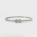 14K White Gold Flower and Teardrop Slide Bangle Bracelet with 96 Diamonds