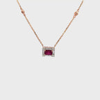 14K White Rose Gold Diamond and Ruby Rectangle Pendant Necklace
