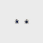 14K White Gold Sapphire and Diamond Square Illusion Stud Earrings