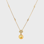14K Yellow Gold Diamond and Golden Pearl Pendant Necklace