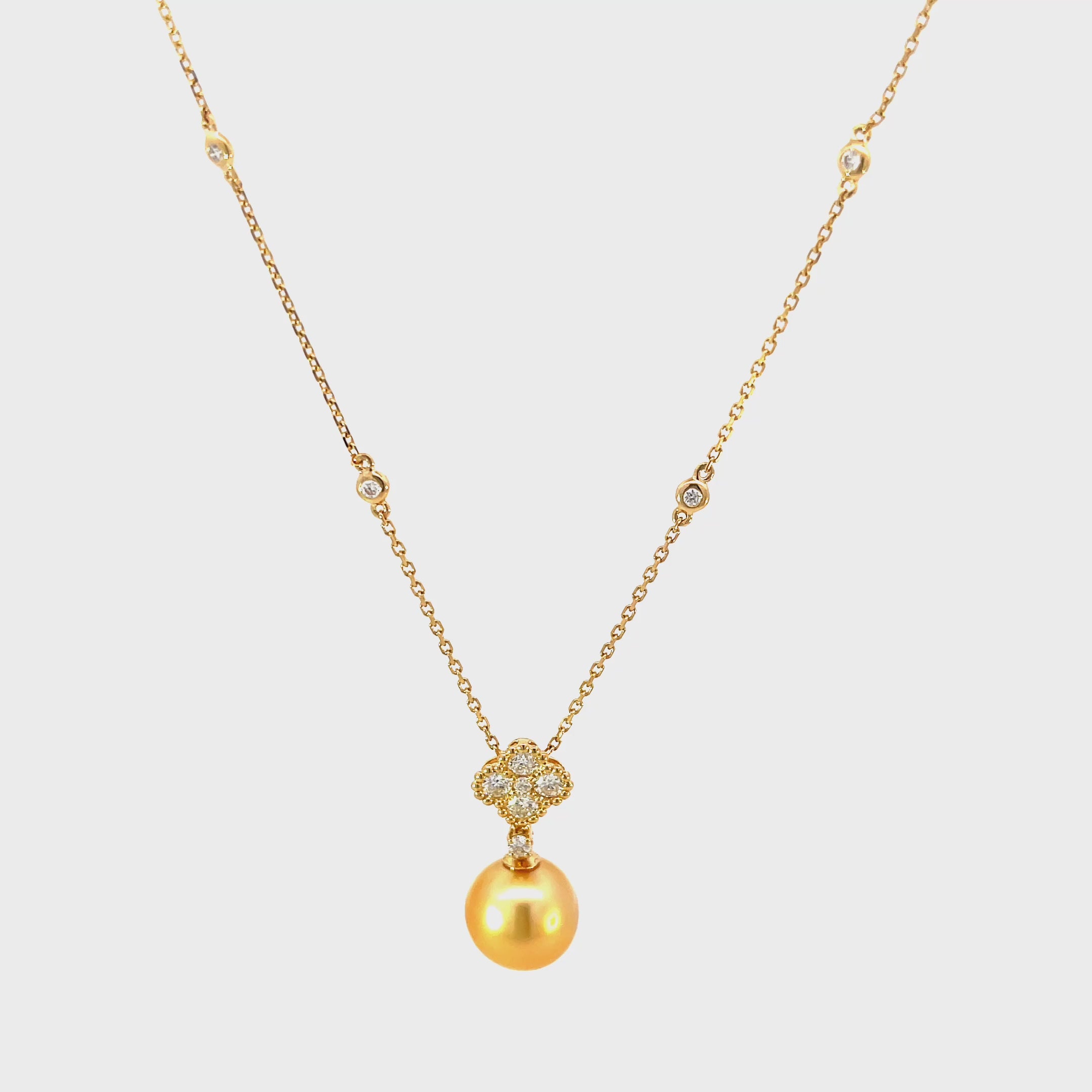 14K Yellow Gold Diamond and Golden Pearl Pendant Necklace