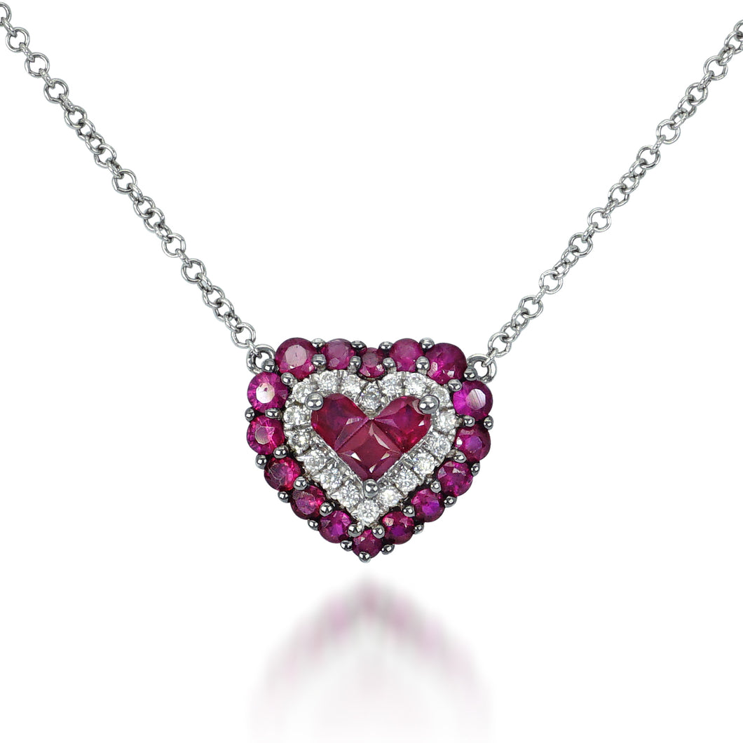 Heart-Shaped Ruby And Diamond Illusion Pendant MD03779
