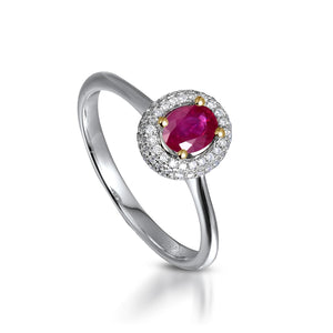 Oval Ruby And Diamond Halo Ring MD05717