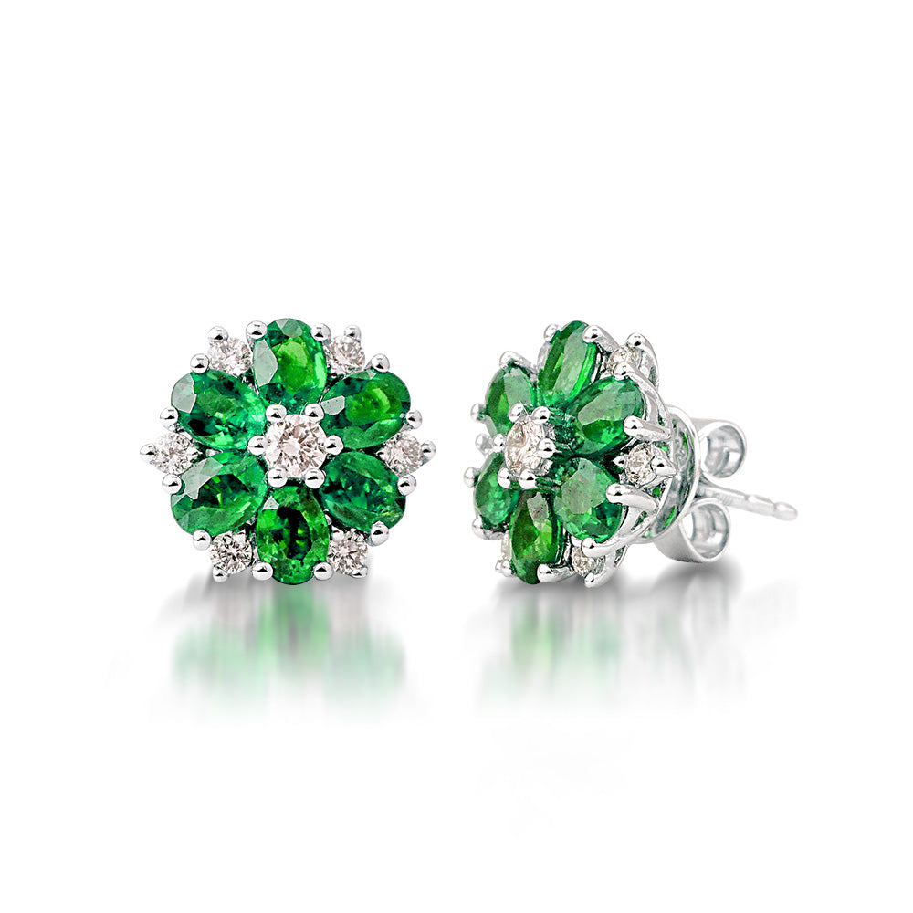 Flower Shaped Emerald Stud Earrings MD05908