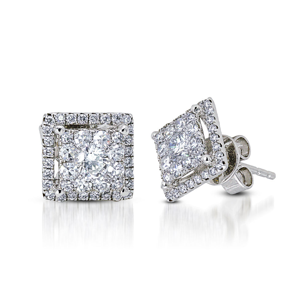 Square-Shaped Halo Stud Earrings MD03720