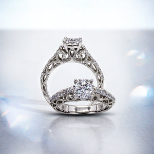 Round-Shaped Illusion Set Filigree Ring MD07293