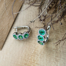 Load image into Gallery viewer, Three Stone Emerald With Diamond Halo Clip Earrings MD05735
